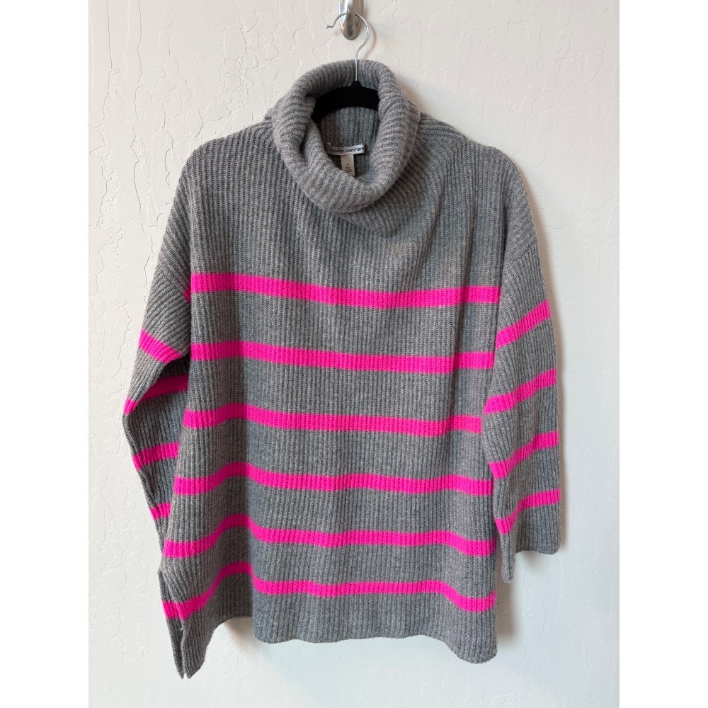Autumn‎ Cashmere Breton Stripe Funnel Neck Turtleneck Sweater Gray & Pink M